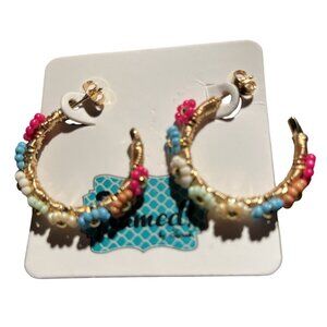 Beaded Flloral Hoop & Wire Pierced Earrings  NWOT